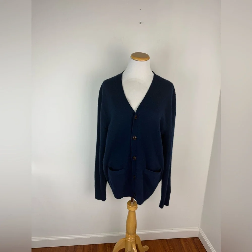 J. Crew 100% Cashmere Cardigan Sweater Navy Blue Size L - Picture 2 of 8